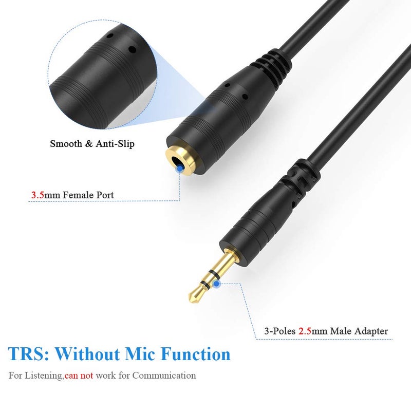 ELECTOP 2.5mm Male to 3.5mm(1/8 inch) Female Stereo Audio Jack Adapter Cable for Headphone - Image 2